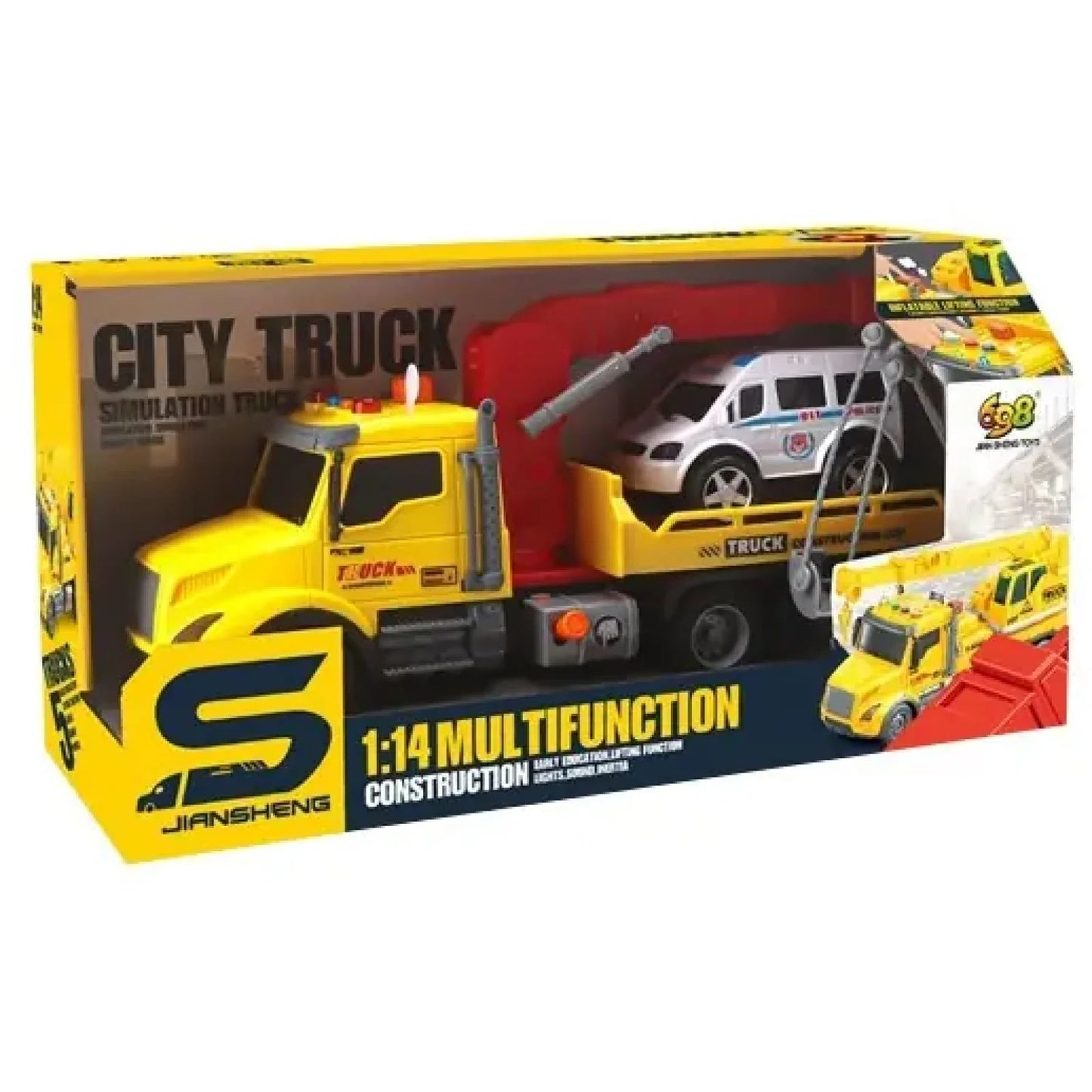 City Truck 1:14 Multifunction Construction Crane Truck with Police Vehicle