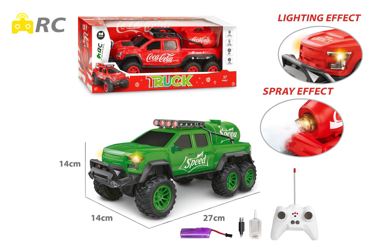 RC 6-Wheel Monster Truck – Spray Effect + LED Lights 27MHz